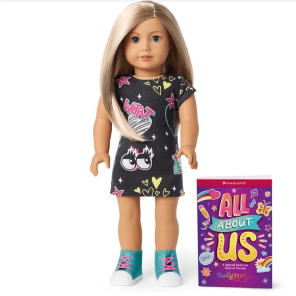 American Girl Doll with Blonde Hair and Black Dress